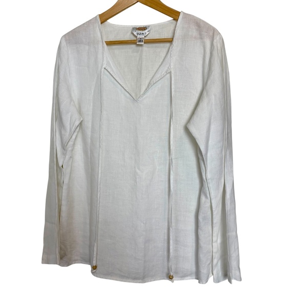Talbots Tops - Talbots White Linen Long Sleeve Tunic Shirt Womens‎ Medium Resort Chic Beach
